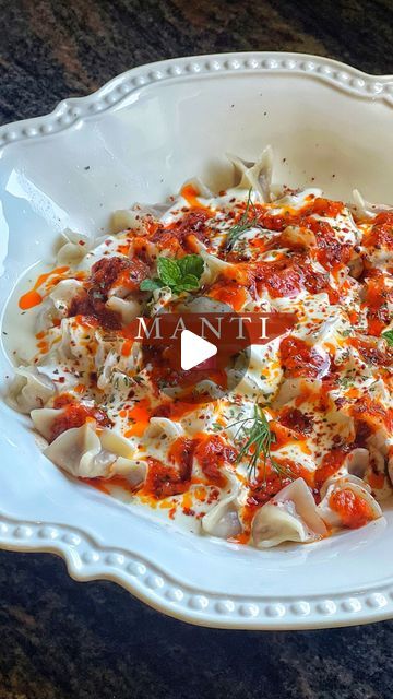 Taghrid Ahmad on Instagram: "Manti 🇹🇷 Turkish style dumplings! Don’t try making this from scratch like I did, I d!ed 🤣 save yourself the blood pressure & buy it!  These dumplings are filled with a beef mixture & are also popular with varieties across South East Europe, Afghanistan, Armenia & the Middle East. They’re boiled until Al dente, then topped with a garlic yoghurt & a spicy buttery tomato sauce! What do you call this in your country & do you make it the same ?   Manti Dumplings  500g frozen manti OR recipe below 👇   Dough:  2 cups plain flour  1 egg 1/2 cup water  Salt to taste    Filling: 250g beef or lamb mince  1 grated onion Salt & pepper to taste    Garlic Yoghurt Sauce: 2 cups thick yoghurt  2 cloves of garlic Salt to taste   For the red sauce: 100g unsalted butter  1 tab Manti Turkish Recipe, Turkish Manti Recipes, Manti Dumplings, Manti Turkish, Turkish Pasta, Manti Recipe, Yoghurt Sauce, Turkish Style, East Europe