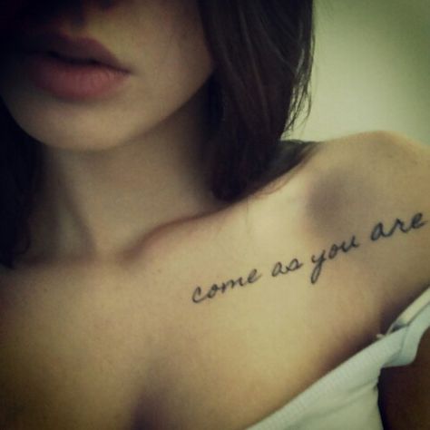 Come As You Are ~ Nirvana Tattoo ~ I must have this!!!                                                                                                                                                     More Nirvana Back Tattoo, Come As You Are Tattoo Nirvana, Nirvana Inspired Tattoos, Nirvana Lyrics Tattoo, Nirvana Tattoo Lyrics, Nirvana Tattoo Ideas, Some Song, Nirvana Lyrics, Nirvana Tattoo