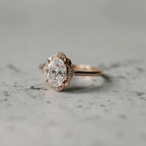 Oval Accented 14K Rose Gold Engagement Ring 3 Stone Engagement Rings Oval Center, Engagement Ring Detailed Band, Champagne Sapphire Ring, Grandmas Wedding Ring, Oval Engagement Ring Antique, Gold Vintage Rings Antiques, Oval Accent Ring, Alternative Gemstone Engagement Rings, Asian Engagement Ring