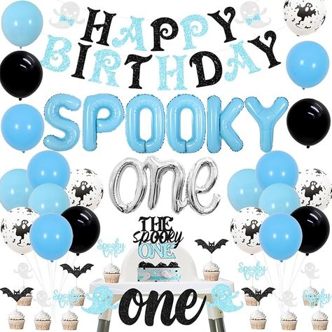 Amazon.com: Halloween 1st Birthday Party Decorations Boy Blue, The Spooky One Birthday Decorations, Spooky One High Chair Banner Foil Balloons Halloween Happy Birthday Banner for Boy Halloween Birthday Party : Toys & Games Boy Halloween Birthday Party, Ghost Theme Party, Halloween 1st Birthday Party, The Spooky One, Halloween Happy Birthday, Spooky Balloons, Halloween Birthday Decorations, Spooky One Birthday, Halloween 1st Birthdays