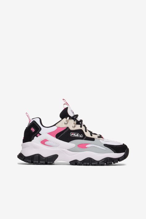 Chunky Sneakers for Women  Chunky Sneakers Made for You  Iconic Everywhere. #FILAstyle  leather / leather synthetic  Product #5RM02593 Women Chunky Sneakers, Fila Ray Tracer, Fila Shoes, Black Hot Pink, Sneakers For Women, Chunky Sneakers, Shoe Game, Big Kids