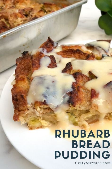 Rhubarb Bread Pudding, Rhubarb Desserts Recipes, Rhubarb Cake Recipes, Best Rhubarb Recipes, Rhubarb Bread, Rhubarb Desserts, Bread Puddings, Bread Pudding Recipe, Rhubarb Recipes