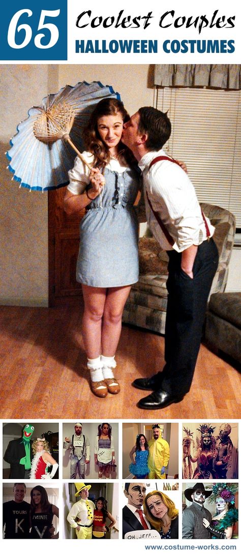 A couples costume could be just what you need to be set yourself apart from the crowd. It's a great way to involve your significant other or even a close friend in on the fun. Check out some of the coolest couples Halloween costumes from our contest. Diy Clever Halloween Costumes For Couples, Halloween Costumes Husband And Wife, Modest Couple Costumes, It Takes Two Costume, Tv Show Halloween Costumes Couples, Modest Couple Halloween Costumes, Couples Diy Halloween Costumes, Comic Book Couples, Diy Couple Halloween Costumes