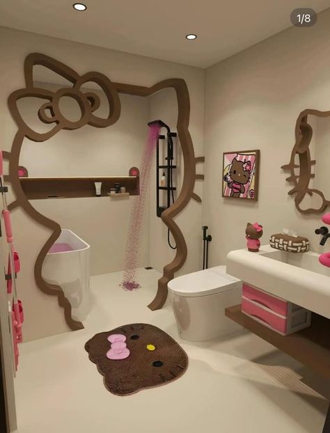 Hello Kitty Lovers | This bathroom is to die for 😩😩😩😍 | Facebook Hello Kitty Living Room, Hello Kitty Bathroom, Hello Kitty Bedroom, Cute Bathroom, Sink Shelf, Dream Room Inspiration, Room Ideas Bedroom, Living Life, Dream Room