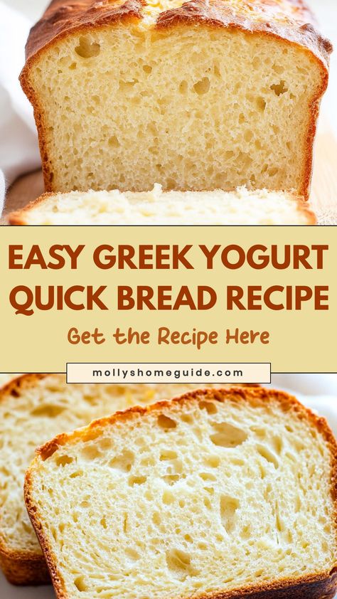 Indulge in the goodness of homemade bread with this delicious Greek yogurt quick bread recipe. Made with simple ingredients and easy steps, this bread is perfect for breakfast or a snack any time of day. The addition of Greek yogurt gives it a moist and tender crumb, while keeping it light and flavorful. Enjoy a slice on its own or pair with your favorite spreads for a delightful treat. This versatile recipe can be customized by adding nuts, fruits, or spices to suit your taste preferences. Bread Recipes Using Greek Yogurt, Quick Bread With Yogurt, Greek Yogurt Bread 2 Ingredients, Bread Yogurt Recipe, Baking With Greek Yogurt Recipes, Easy Naan Bread Recipe No Yeast, Recipes With Plain Greek Yogurt, Naan Bread Recipe No Yeast, Organic Bread Recipe