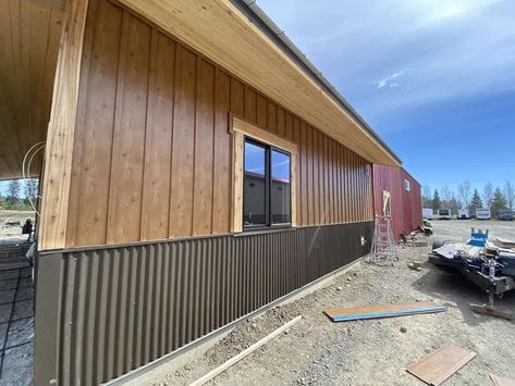 Board Batten Siding, Tin Siding, Steel Siding, Metal Board, Board Batten, Rustic Restaurant, Board And Batten Siding, Metal Siding, Metal Garages