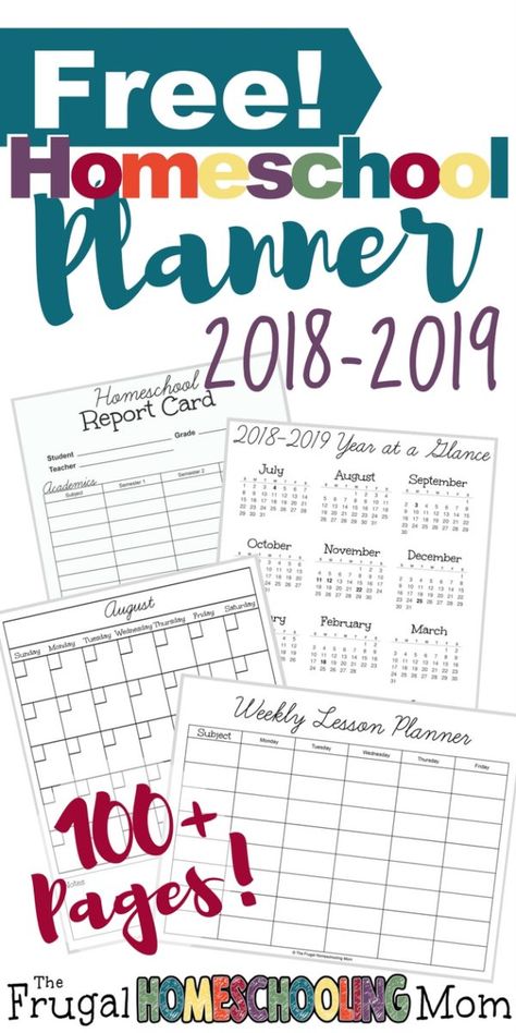 2018-2019 Free Homeschool Planner – The Frugal Homeschooling Mom aka TFHSM Free Homeschool Planner, School Organization For Teens, Printable Homeschool Planner, Homeschool Lesson Planner, Homeschool Calendar, Planning Notebook, Christian Homeschool Curriculum, Family Binder, Homeschool Education