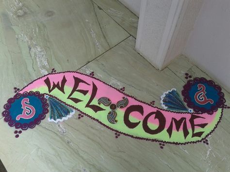 Welcome rangoli Welcome Rangoli, Poster Rangoli, Welcome Poster, Rangoli Design, Welcome Home, Rangoli Designs, Novelty Sign, Graphic Design, Interior Design