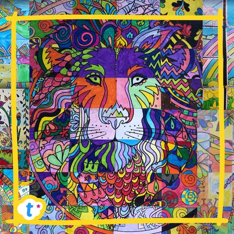 Create a stunning collaborative display for your walls by using this Lion Mindfulness Collaborative Art Resource Pack. Children will love developing their creative skills by colouring in their sheet to create a beautiful piece of class artwork. Click to download from the Twinkl website. #collaborativeart #art #classroomdisplay #classroomdecor #classroominspiration #classroomideas #teachingresources #teaching #teacher #twinkl #twinklresources #mindfulness #mindfulnessart Lion Collaborative Art, Class Collaborative Art Projects, Collaborative Coloring Pages, Collaborative Art Projects Elementary, Class Artwork, Collaborative Art Projects For Kids, Class Auction Projects, Art Auction Projects, Collaborative Mural