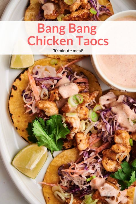 Chicken Taco With Slaw, Chicken Tacos With Cabbage Slaw, Bang Bang Chicken Tacos, Chicken Tacos With Slaw, Crunchy Chicken Tacos, Fried Chicken Taco, Healthy Chicken Tacos, Grilled Chicken Tacos, Bang Bang Chicken