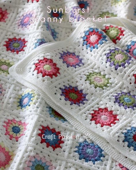 Sunburst Granny Square Blanket Crochet Pattern Sunburst Granny Square Blanket, Crochet Granny Square Throw, Granny Square Pattern Free, Sunburst Granny Square, Granny Blanket, Granny Square Tutorial, Crochet Throw Pattern, Throw Blanket Pattern, Granny Square Crochet Patterns Free