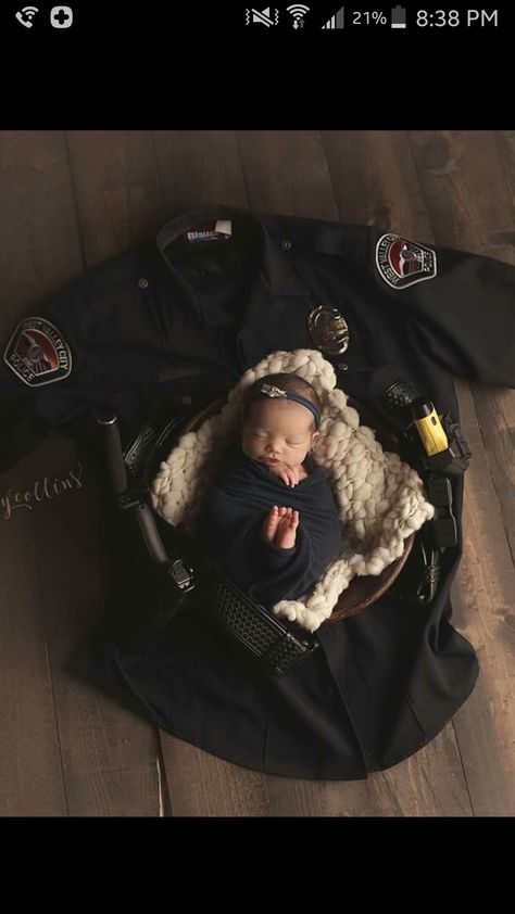 Law Enforcement Newborn Photos, Newborn Photos Police Officer, Police Officer Pregnancy Announcement, Newborn Police Pictures, Police Gender Reveal, Police Newborn Photography, Police Baby Pictures, Sage Photoshoot, Police Pregnancy Announcement