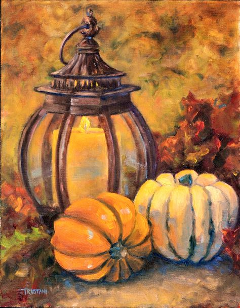 Fall Paintings Pumpkins, Fall Oil Paintings On Canvas, Autumnal Painting Ideas, Autumn Art Drawing, Acrylic Autumn Paintings, Oil Painting Autumn, Vintage Fall Paintings, Drawing Autumn Ideas, Vintage Autumn Art