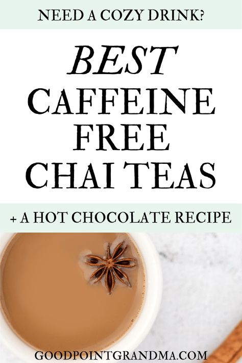 If you like to drink tea in the winter months as I do then you will love these caffeine-free chai tea options! I gave up caffeine when I became pregnant with my first child. It was hard weaning myself off of three cups of coffee a day but now I feel incredible and will never drink caffeine again! These caffeine-free chai teas are a wonderful option for those of us who don't drink caffeine regularly! Plus I couldn't help but share my favorite hot chocolate recipe this winter! #caffeinefree #tea Chai Tea Without Black Tea, Decaf Tea Recipes, Caffeine Free Hot Drinks, Caffeine Free Drinks, Te Chai, Decaf Tea, Chai Tea Recipe, Hot Drinks Recipes, Instant Tea