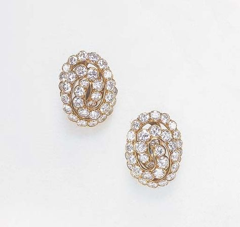 A PAIR OF DIAMOND EAR CLIPS, BY VAN CLEEF & ARPELS | Christie's Vca Jewelry, Ear Clips, Ear Rings, Van Cleef Arpels, Van Cleef, Teardrop Earrings, Makers Mark, Rose Gold Ring, Cartier