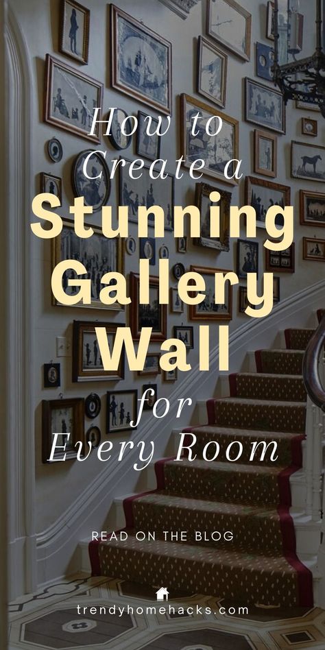 Learn how to design beautiful gallery walls for every room in your home with our step-by-step guide! Whether it’s the living room, bedroom, or hallway, a thoughtfully curated gallery wall can transform your space. This Trendy Home Hacks blog post covers everything from choosing the perfect wall and cohesive theme to arranging your pieces for a balanced and intentional look.   Ready to elevate your home decor with stunning gallery walls? Click to read more! Gallery Wall Ideas Mixed Frames, Style A Staircase Wall, Floor To Ceiling Gallery Wall Hallways, Home Wall Gallery Ideas, How To Arrange 4 Pictures On A Wall, High Traffic Hallway Wall Ideas, Textured Gallery Wall, Mixed Gallery Wall Photos And Art, Gallery Walls Hallway