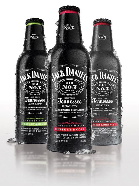 via The Dieline Jack Daniels Mixed Drinks, Jack Daniels Drinks, Diet Cola, Jack And Coke, Jack Daniels Distillery, Marky Mark, Ready To Drink, Whisky Bottle, Aluminum Bottle