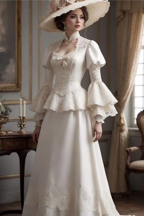 Victorian Inspired Dress, 19th Century Gown, Old Gowns, Wedding Dresses Vintage Princess, Victorian Style Wedding, Retro Wedding Dresses, Victorian Gown, Dress Guide, Victorian Clothing