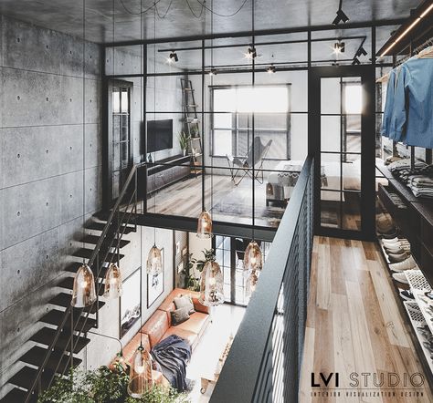 Industrial Loft Design, Loft House Design, Industrial Home Design, Concrete Finishes, Loft Interior Design, Industrial Style Kitchen, House Loft, Loft Interiors, Chic Spaces