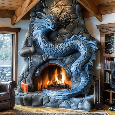 Unusual Fireplaces, Goth Interior Design, Fantasy Furniture, Fire Breathing Dragon, Dragon Artwork Fantasy, Interior Design Your Home, Fantasy Decor, Dragon Decor, Rustic Home Design