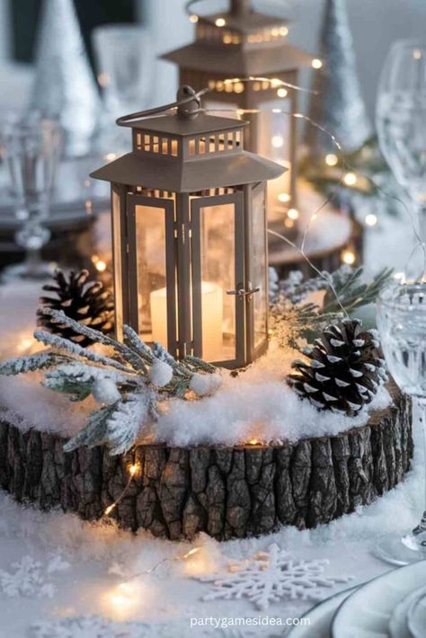 52 Stunning Winter Party Centerpiece Ideas Baby It’s Cold Outside Baby Shower Theme Centerpiece, Winter Outdoor Party Backyards, Winter Baby Shower Centerpieces, Snowflakes Ideas, Ward Activity Ideas, Party Centerpiece Ideas, Games Ideas For Adults, Valentines Banquet, Winter Wonderland Centerpieces