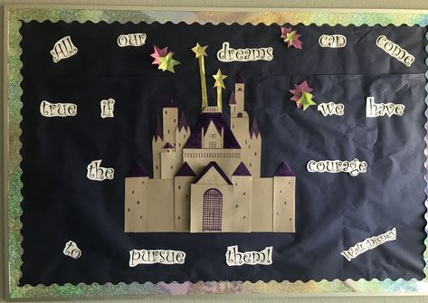 Cut simple castles shapes and layered them on top of each other for a bulletin board using a Disney quote about courage. Castle Bulletin Board Ideas, Castle Bulletin Board, 3d Bulletin Boards, Classroom Bulletin Boards Elementary, Disney Quote, Disney Classroom, Courage Quotes, Classroom Bulletin Boards, Disney Quotes