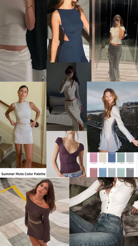 color palette #fashion #makeup #details #outfits #summermute #colorpalette #coloranalysis #beauty #inspo #elegance #elegant #lookingputtogether #simpleoutfits #colortheory Summer Color Palette Outfits, Color Palette Fashion, Soft Summer Fashion, Color Analysis Summer, Soft Summer Palette, Soft Summer Color Palette, Soft Summer Colors, Color Outfits, Cool Color Palette