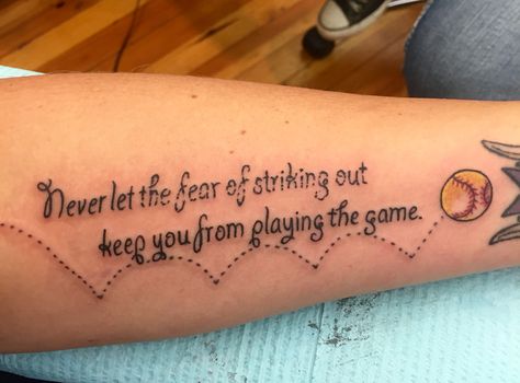 New tattoo! Original idea. Matching Baseball Tattoos, Small Baseball Tatoos, Sports Tattoos Women, Softball Tattoos For Women, Softball Tattoo Ideas, Meaningful Soccer Tattoos, Baseball Tattoo Ideas For Women, Mother Son Baseball Tattoos, Softball Tattoos