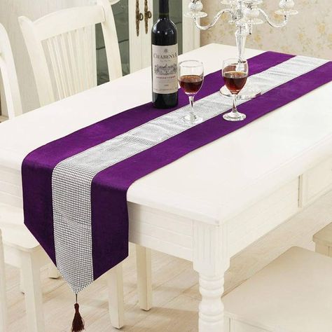 Time to Sparkle Luxury Velvet Diamante Table Runner Thick Velvet Chenille Satin Tasseled Christmas Xmas (Velvet-purple, Runner 31x183cm) : Amazon.co.uk: Home & Kitchen Silver Christmas Table Decor, Purple And Silver Christmas, Silver Christmas Table, Sparkle Decorations, Velvet Table, Coffee Table Runner, Party Decoration Items, Rustic Loft, Sequin Table