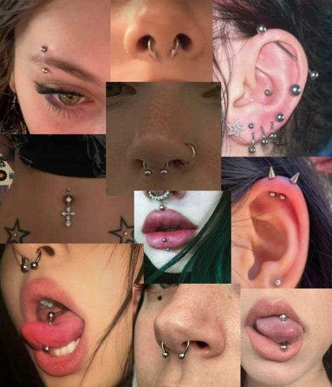 Every Face Piercing, People With Lots Of Piercings, Dainty Lip Piercing, Facial Piercing Jewelry, Female Facial Piercings, Piercings For Round Faces, Piercing Ideas Lip, Cute Facial Piercings For Women, Facial Piercings Ideas