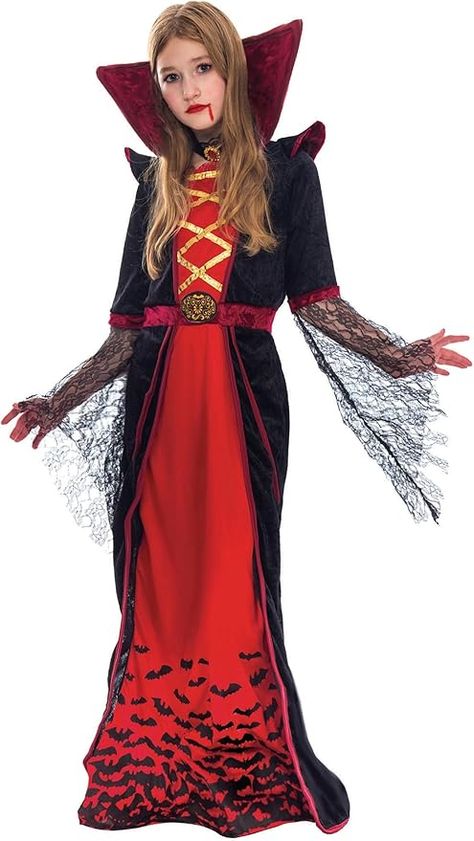 Spooktacular Creations Royal Vampire Costume for Girls Deluxe Set Halloween Gothic Victorian Vampiress Queen Dress Up Party Kids Vampire Costume, Vampire Costume Kids, Royal Vampire, Girls Vampire Costume, Princess Costume Kids, Vampire Halloween Costume, Trick Or Treat Costume, Costume For Girls, Elegant Choker