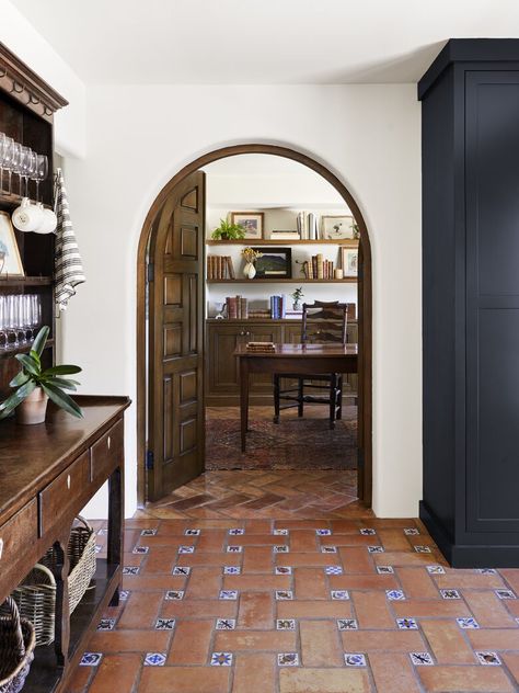 Spanish Style Mountain Home, French Spanish Decor Interior Design, Spanish Front Door Entrance, Montecito Homes Interior Design, Spanish Office Design, Santa Barbara Style Kitchen, 1920s Spanish Revival Home, Southwest Mountain Home, Santa Barbara California Homes