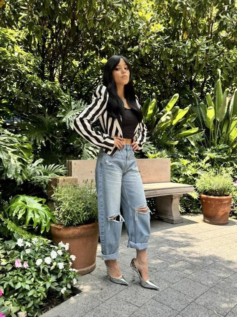 Every Jenna Ortega 'Beetlejuice, Beetlejuice' Press Tour Look Beetlejuice Outfits, Beetlejuice Movie, Barrel Jeans, Cutout Gown, Beetlejuice Beetlejuice, The Vivienne, Theme Dress, Press Tour, Stunning Outfits