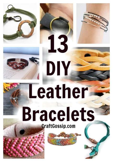 13 DIY Leather Bracelets Leather Cuff Bracelet Diy, Braided Bracelet Tutorial, Cord Bracelet Diy, Cuff Bracelets Diy, Leather Bracelet Tutorial, Leather Cord Jewelry, Leather Tutorial, How To Make Leather, Diy Leather Bracelet