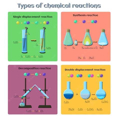 Premium Vector | Types of chemical reactions infographics. Types Of Chemical Reactions, Chemistry Practical, Blank Family Tree Template, Exothermic Reaction, Element Chemistry, Redox Reactions, Chemistry Education, Chemistry Classroom, Chemical Bond