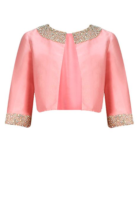 PERNIA QURESHI Dusty pink pearl and rhinestone embroidered bolero jacket available only at Pernia's Pop-Up Shop. Pernia Qureshi, Crochet Hat Ideas, Saree Jackets, Hat Ideas, Bolero Jacket, Indian Designer Wear, Crochet Hat, Jacket Design, Blouse Patterns