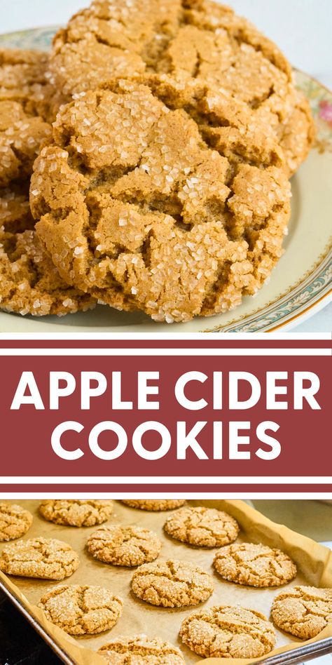 Recipes Using Boiled Apple Cider, Blue Bowl Apple Cider Cookies, Kitchen Aid Mixer Recipes Cookies, Fall Themed Cookies Easy, Apple Cider Desserts Easy, Fall Bar Cookie Recipes, Spicy Cookie Recipes, Apple Cider Sugar Cookies, Apple Cider Cookies With Caramel