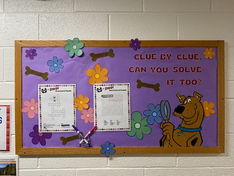 #college #ra #bulletinboard #games #puzzles Scooby Doo Ra Bulletin Board, Scooby Doo Bulletin Board, Scooby Doo Classroom Theme, Game Bulletin Board Ideas, Game Bulletin Board, Ra Hall Themes, Res Life Bulletin Boards, Classroom Vibes, Door Decorations College