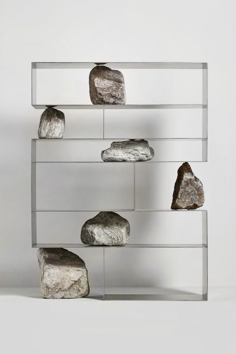 Lee Sisan Stone Shelf, Functional Furniture, Shelf Design, Natural Phenomena, Display Case, Store Design, Concept Store, Interior Spaces, Bookshelves