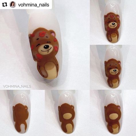 Animation Nails, Anniversary Nails, Fancy Nail Art, Pastel Nails Designs, Bears Nails, Wow Nails, Nail Drawing, Subtle Nails, Animal Nails