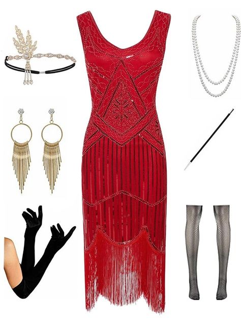 20s Fashion Women, Roaring 20s Fashion Women, Myrtle Wilson, 20s Party Outfit, Moulin Rouge Outfits, Rich Women Outfits, Roaring 20s Party Outfit, Moulin Rogue, Red Flapper Dress