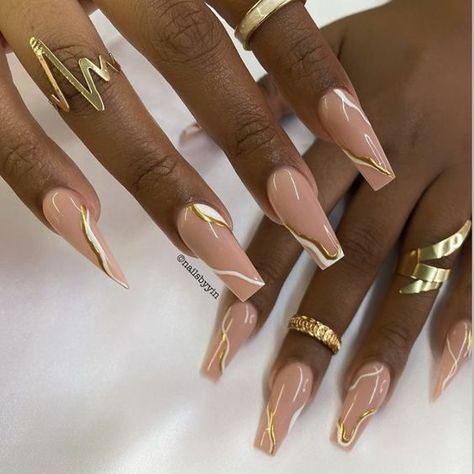 19 Gorgeous Gold Nail Design Ideas for a Luxurious Look May Acrylic Nails, Cute May Nails, Nails For May, Growth Tattoos, Nails Acrylic Square, Nails Acrylic Pink, Nails Acrylic Long, Nails Acrylic Designs, Gold Stiletto Nails