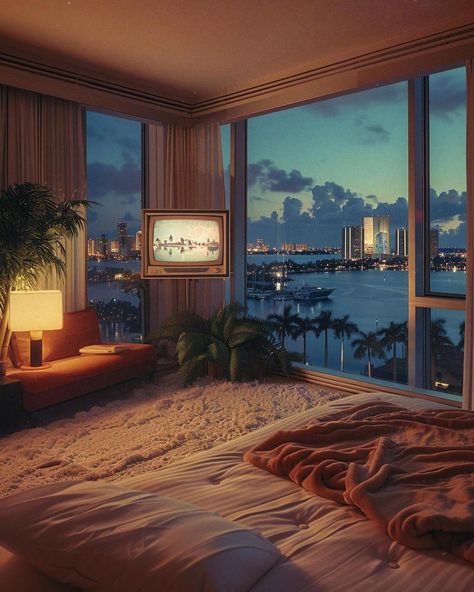 Miami Vice House, Miami 80s Interior, 80s Miami Aesthetic Home, Modern 80s Decor, 80s Glam Aesthetic, Miami 80s Aesthetic, 80s Miami Aesthetic, 90s Apartment, 80s Futurism