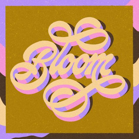 Hand lettering featuring the word ‘bloom’ with flourishes in pink, purple, and green Hand Lettering Projects, Jessica Hische Lettering, Painted Fonts, Joy Lettering, Sign Lettering Fonts, Personal Branding Inspiration, Handwritten Type, Graphic Design Letters, Sign Lettering