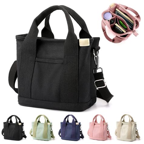 PRICES MAY VARY. 👍👍【Tote Bag with Compartment】Large capacity, multiple pockets and compartments, large and small size can be selected, a variety of colors 👍👍【Multi-Pockets】1*main compartment + 1 * water bottle pocket * 3 small compartments + 1 * external pockets, zipper closure, small canvas bag main compartment for ipad mini, large canvas bag main compartment for A4 books, 13", 14" laptop, iPad 👍👍【Comfortable Canvas Purses】made of thick and durable high-density canvas for durability and c Clothes Simple, Bucket Tote Bag, Tote Bag With Pockets, Tas Bahu, Zipper Fashion, Plain Canvas, Bucket Tote, Messenger Purse, Zippers Fashion