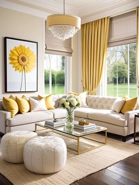 Pale Yellow Living Room, Light Yellow Walls, Gardens Decor, Modern Farmhouse Living Room Decor, House Deco, Yellow Living Room, Bedroom Walls, Modern Farmhouse Living Room, Yellow Walls