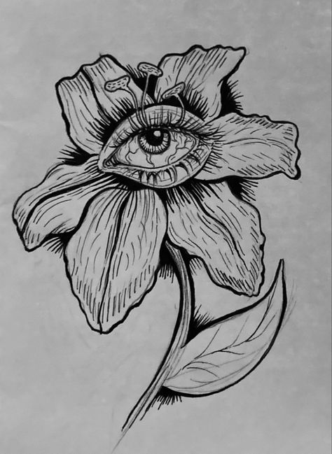 Eye Art Painting, Flower With Eye Drawing, Eyes With Flowers Drawing, Eyes And Flowers Tattoo, Drawed Flowers, Flower In Eye Drawing, Flower With Eyeball, Flower With Eyeball Tattoo, Eye And Flower Drawing