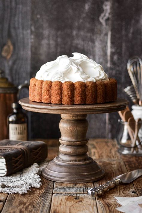 High Altitude Pumpkin Charlotte Cream Cake - Curly Girl Kitchen Pumpkin Charlotte, Fall Yummies, Cream Cheese Whipped Cream, Spring Foods, French Pastries Recipes, Baking Lessons, Whipped Cream Cakes, Charlotte Cake, High Altitude Baking