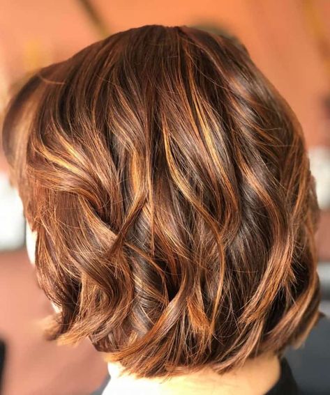 Golden Hair Color Highlights, Carmel And Auburn Highlights On Brown Hair, Brown Blonde Copper Hair, Short Bob Haircut With Highlights, Copper On Dark Brown Hair, Copper In Brown Hair, Highlights For Dark Auburn Hair, Highlighted Short Brown Hair, Honey Copper Highlights On Brown Hair