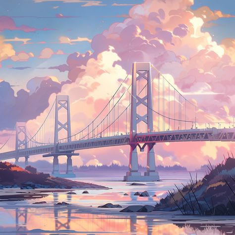 This is a beautiful american bridge 🌉 #bridge #cutelandscape #landscape #landscaping Stylistic Art, Path Drawing, Bridge Background, Bridge Aesthetic, Odyssey Art, Aesthetic Illustrations, Bridge Drawing, Under Bridge, City Inspiration